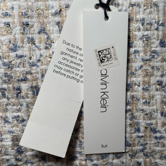 Calvin Klein Tweed Pencil Skirt - white, tan and blue sz 14 - Picture 3 of 5